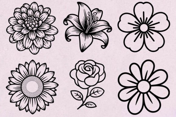 Floral SVG Bundle, Flower Line Art SVG,