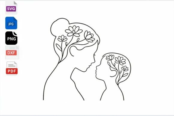 Mother and Child Line Art Floral SVG Review